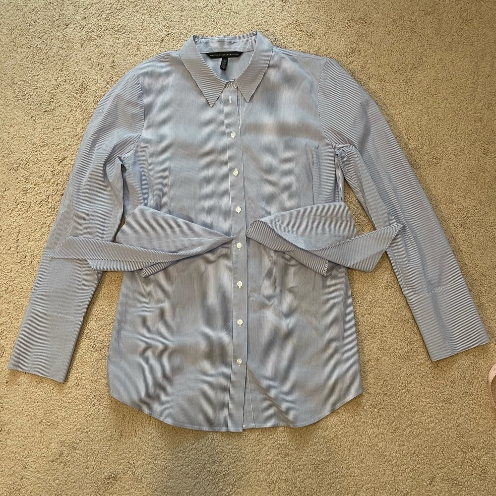 White House Black Market Button Down Top with Front Tie - Picture 3 of 7